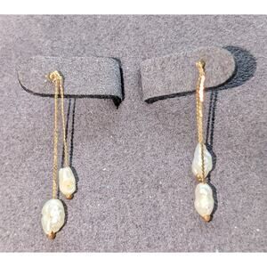 14k Yellow Gold Freshwater Pearl Dangle Serpentine Link Chain Pierced Earrings